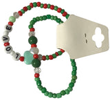 Handmade Red and Green Bracelet Set— Personalized Beaded Stretch Jewelry, Cute Colorful Gift For Her