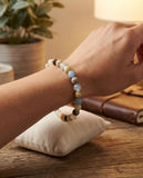 Blue Earth Tone Beaded Stretch Bracelet, Minimalist Gemstone Style Jewelry