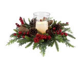 Red Shed GH216779 Pine and Berries Christmas Decoration with LED Candle, 12 in.