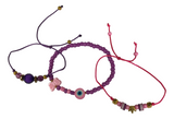 Purple Pink Evil Eye Bracelet Set, Butterfly Crown Charm Friendship Bracelets, Adjustable Beaded Jewelry Gift
