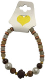 Handmade Wood and Pearl Beaded Bracelet Earth Tone Gemstone Seashell Charm Jewelry Coastal Boho Style