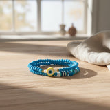 Handmade Blue Beaded Bracelet Set, Butterfly & Gold Accents, Playful Boho Jewelry