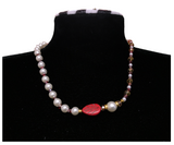 Handcrafted Classic White Pearl Beads Blend w/ Glass Crystal Beads, Metal-Plated Clasp w/ Extension Chain