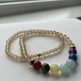 Handmade Chakra Beaded Bracelet Set, Crystal Stretch Multicolor Gemstone Jewelry, MInimalist Style Gift for Her