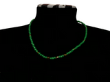 Green Seed Bead Necklace with Gold Star Charms, Dainty Beaded Jewelry Metal-Plated Clasp w/ Extension Chain