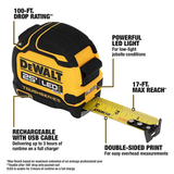DeWALT DWHT35625S Tough Series Rechargeable LED Light Tape Measure, 1-1/4" x 25'
