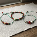 Evil Eye Butterfly Bracelet Set, Red Green Seed Bead Bracelet, Protection Jewelry, Adjustable Friendship Bracelet, Boho Gift for Her