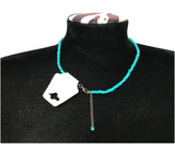 Turquoise Beaded Necklace with Flower Charm, Dainty Seed Beads Floral Jewelry, Metal-Plated Clasp with Extension Chain, Minimalist