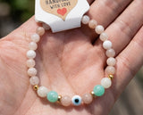 Handmade Gemstone Beaded Bracelet Crystal Rose Quartz Boho Style Minimalist