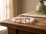 Handmade Bracelet – Pink & White Beads, Faceted Crystal-Style Butterfly Charm, Gold-Tone Accents, Elegant Gift Jewelry