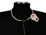 Ladybug Charm Beaded Necklace, White Seed Bead Choker Jewelry, Metal-Plated Clasp w/ Extension Chain