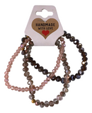 Handmade Deep Brown, Rosy Pink, Shimmering Taupe Beaded Bracelet, Sweet & Shimmering Stack Jewelry