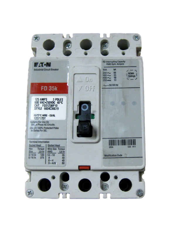 Eaton Cutler Hammer 125A CIRCUIT BREAKER FD35K FD3125BP10 6604C36G19 3 Poles New