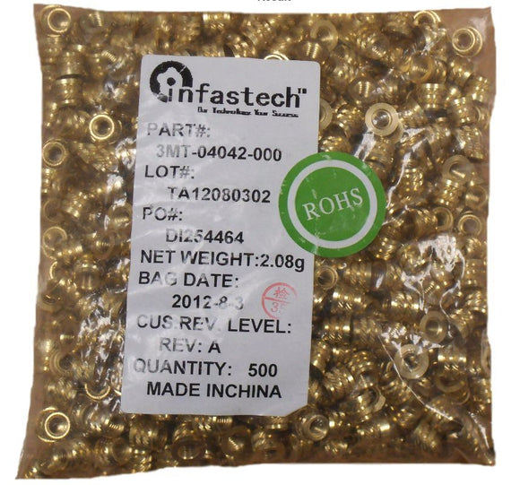 Lot of (500) Infastech 3MT-04042-000 Brass Threaded Inserts