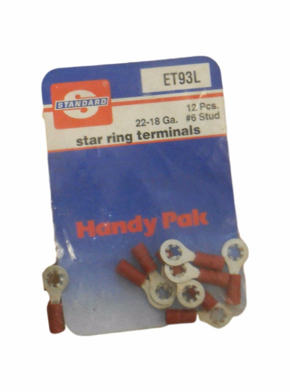 Standard Brand ET93L Twelve (12) Star Ring Terminals 22-18 Ga. #6 Stud New!