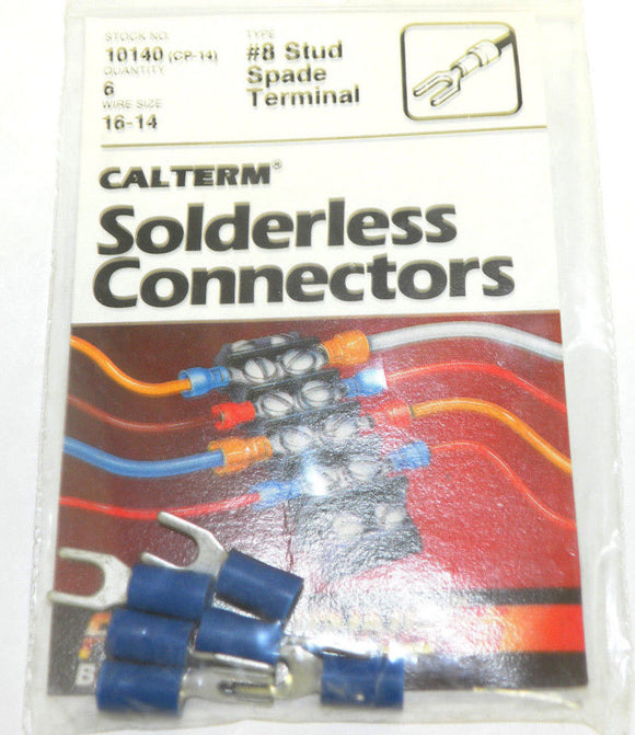 Calterm 10140 #8 Stud Spade Terminal PKG Of 6 Pcs Wire Size 16-14