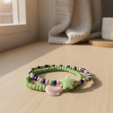 Pastel Mermaid Seed Bead Bracelet Set, Green Pink Shell & Star Charm Jewelry