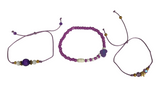 Purple Charm Bracelet Set, Flower Heart Crown Bracelet, Coquette Friendship Jewelry Gift for Her