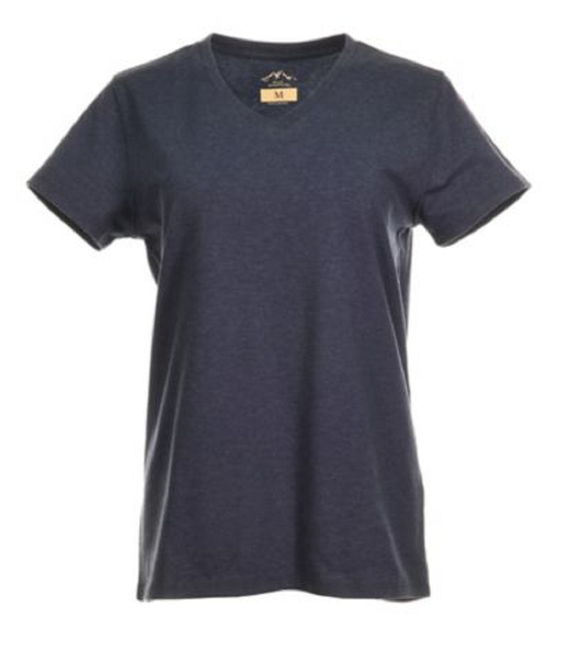 Blue Mountain YKL-9072 Women's Short Sleeve V-Neck T-shirt, Navy Heather, Large