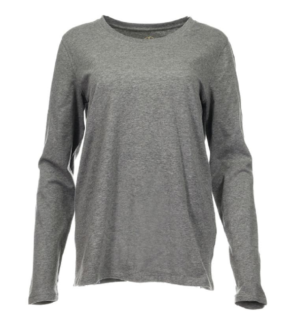 Blue YLK-1071 Women's Solid Long Sleeve Scoop Neck T-Shirt, Gray Heather, XL