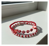 Handmade Red Butterfly and Heart-shaped Charm Beaded Bracelet, Teen Jewelry, Novelty Bracelet, Boho-chic