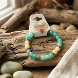 Teal Green Gemstone Beaded Bracelet, Natural Stone Stretch Bracelet with Gold Heart Charm, Minimalist Boho Stackable, Gift for Her
