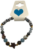 Handmade Women's Blue Brown White Beaded Stretch Bracelet Star Charm Stretch Jewelry One Size Fits All