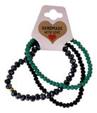 Handmade Black, Dark Grey, Mint Green Beaded Bracelet, Midnight Ocean Stack