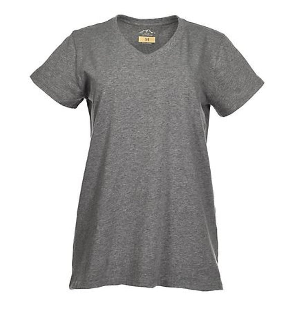 Blue Mountain YKL-9072 Women's Short Sleeve V-Neck T-Shirt Grey Heather Small
