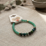 Ruby Zoisite and Green Agate Beaded Bracelet Natural Stone Gold Crown Charm Jewelry Earthy Handmade Boho Stacker