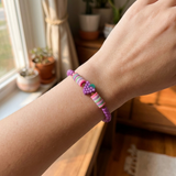 Handmade Purple Beaded Bracelet, Multicolor Striped Beads, Playful Boho Jewelry