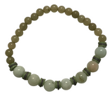 Handmade Greenish-Gray Jade-Style Beaded Bracelet with Brown & Cream Disc Spacers – Boho Jewelry Gift