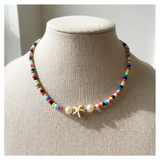 Handcrafted Summer Beaded Starfish Necklace, Metal-Plated Clasp w/ Extension Chain