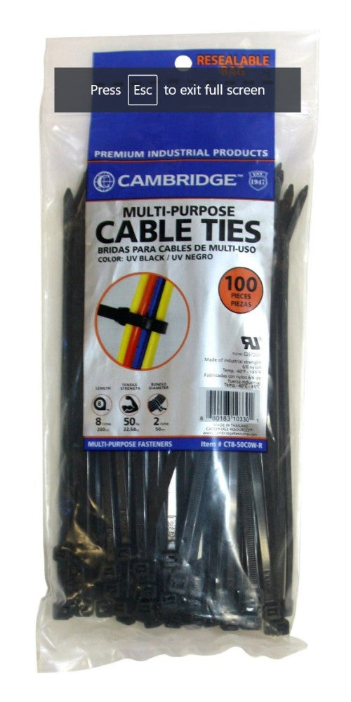 Cambridge CT8-75C0W-R 8 in. Cable Ties UVB, 100-Pack