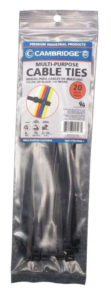 Cambridge CT8-75F0W-R 8 in. Cable Ties UVB, 20-Pack