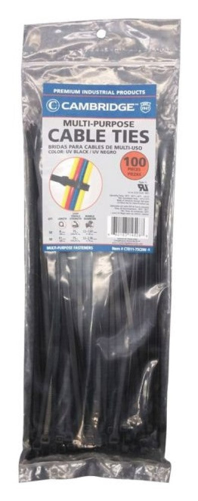 Cambridge CT811-75C0W-R 8 in. and 11 in. Cable Ties UV Black 100-Pack