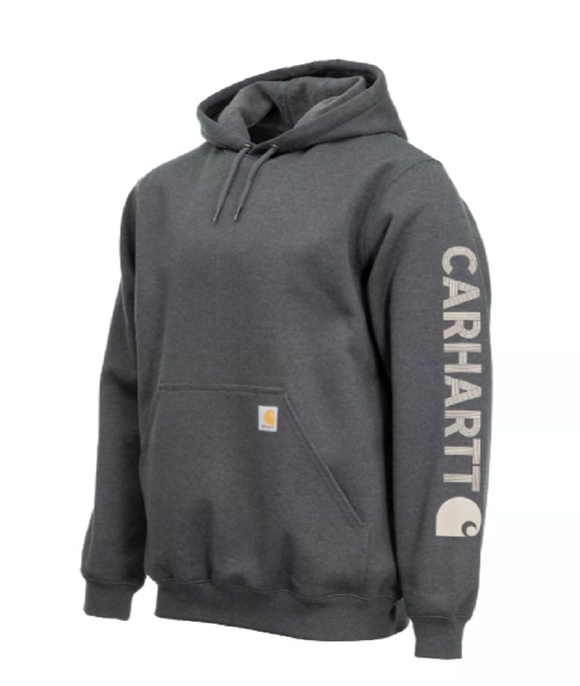 Carhartt Men's Loose Fit Midweight Logo Sleeve Sweatshirt, Carbon Heather, XL