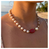 Handcrafted Classic White Pearl Beads Blend w/ Glass Crystal Beads, Metal-Plated Clasp w/ Extension Chain
