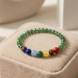 Green Crystal and 7 Chakra Gemstone Bracelet Natural Stone Beaded Handmade Stacking Jewelry Boho Style