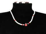 Ladybug Charm Beaded Necklace, White Seed Bead Choker Jewelry, Metal-Plated Clasp w/ Extension Chain