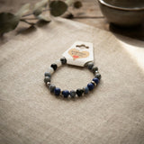 Blue Gray Speckled Stone Beaded Bracelet, Minimalist Stacking Gemstone Jewelry