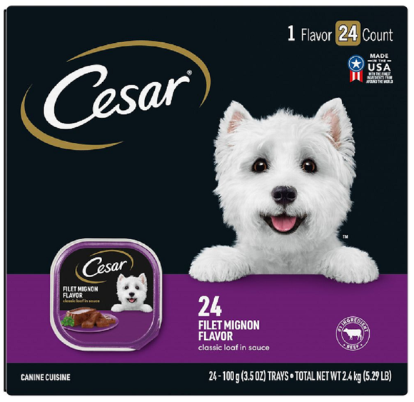 Cesar 10192124 Soft Wet Dog Food Classic Loaf,Filet Mignon Flavor, 24-Pk(3.5 oz)