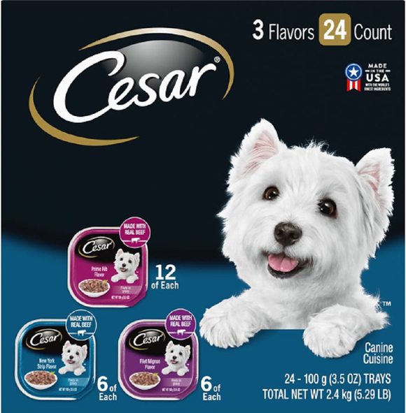 Cesar 10224547 Small Breed Adult Wet Dog Food, Beef Filets, 24-Pk (3.5 oz can)