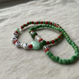 Handmade Red and Green Bracelet Set— Personalized Beaded Stretch Jewelry, Cute Colorful Gift For Her