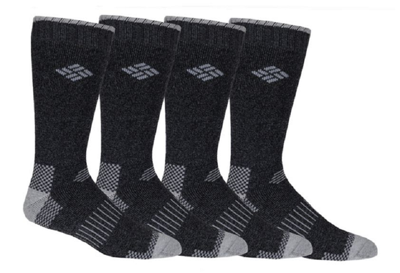 Columbia RCS022MTRAS24PR Men's Moisture Control Boot Socks 4-Pair, Black,S6-12
