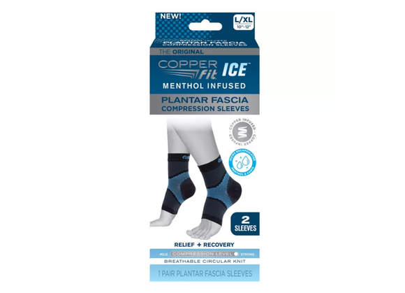 Copper Fit CFIPLLXL Ice Plantar Fascia Ankle Compression Sleeve, L/XL, 1 Pair
