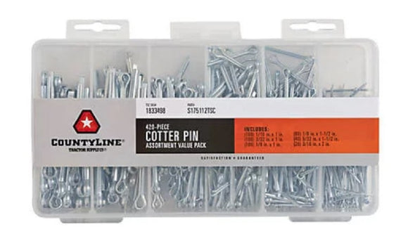CountyLine Stainless Steel Extended Prong Hairpin Cotter Pin Assortment, 420-pcs