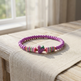 Handmade Purple Beaded Bracelet, Multicolor Striped Beads, Playful Boho Jewelry