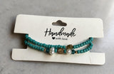 Handmade 2-Piece Turquoise Beaded Bracelet Set with Pearl Accents & Gold-Tone Flower Beads Gift