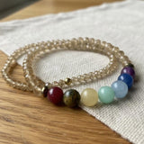 Handmade Chakra Beaded Bracelet Set, Crystal Stretch Multicolor Gemstone Jewelry, MInimalist Style Gift for Her